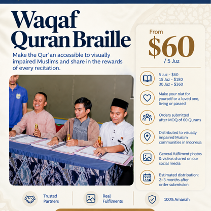 Waqaf Quran Braille for Blind Muslims
