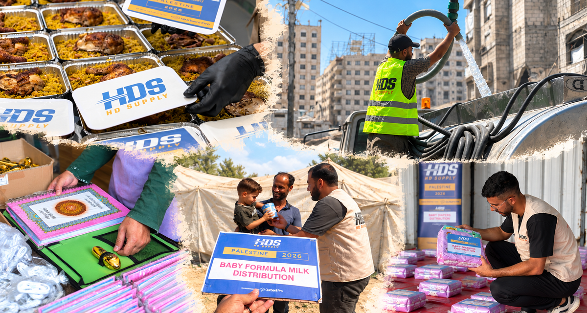 Aid workers preparing hot meals for families in Palestine